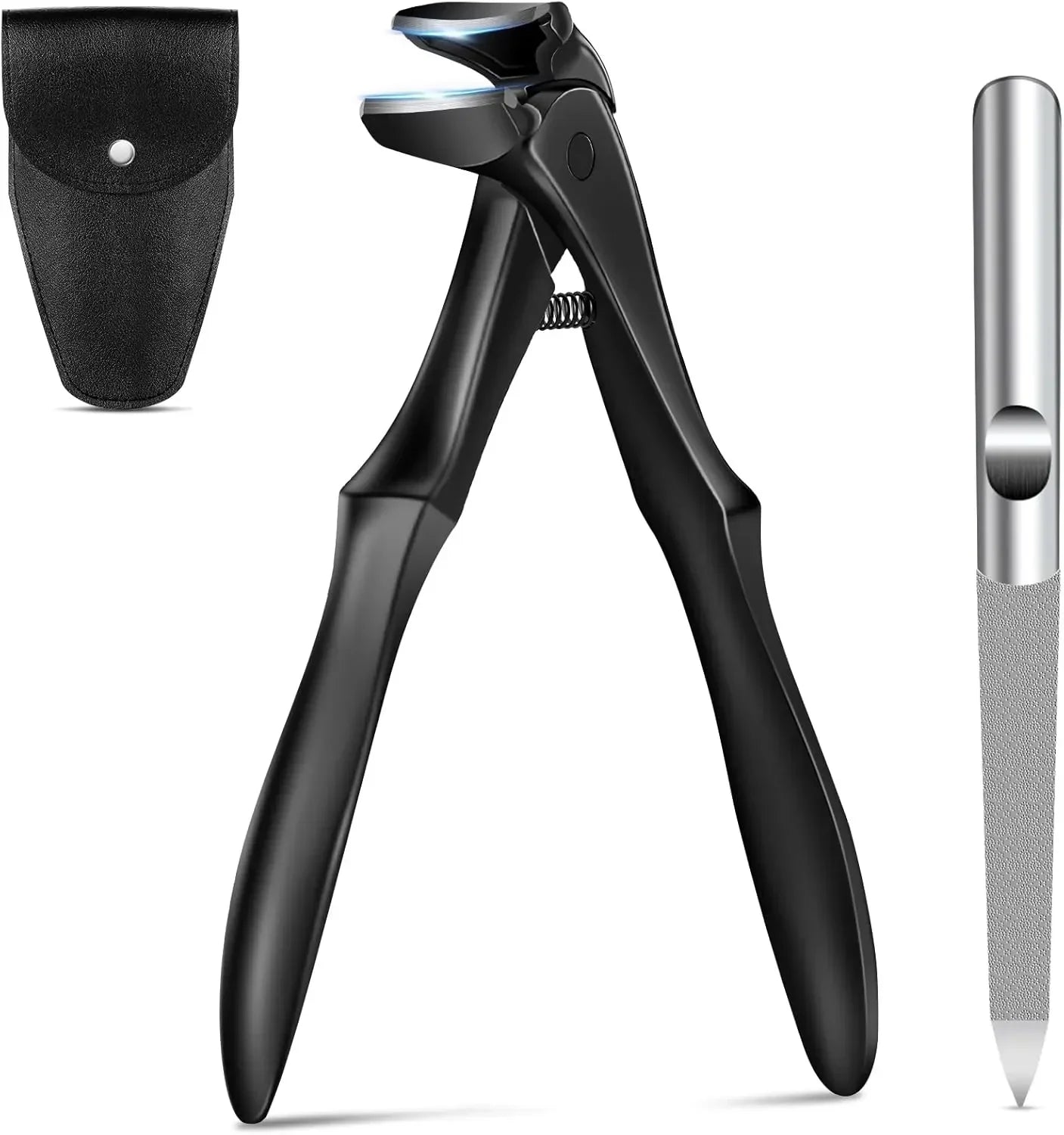 Black nail clippers set with case and metal nail file for precise grooming